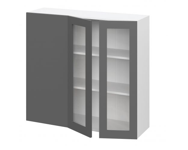 Норд ШВУПС 1000Н Шкаф верхний угловой со стеклом (премьер) высокий (Софт черный/корпус Белый)