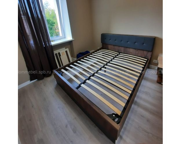 Кровать Глазго 1600 с ортопедическим основанием Таксония/Пегас грей/Графит