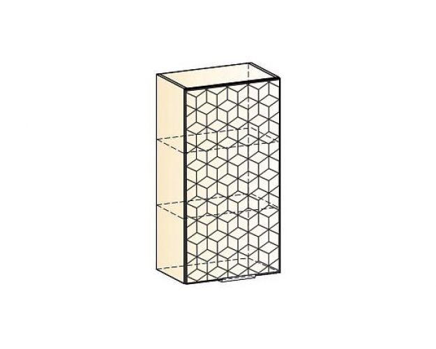 Стоун Шкаф навесной L500 Н900 (1 дв. гл.) с фрезеровкой (белый/изумруд софттач)