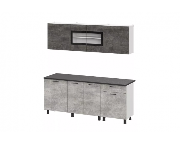 Кухонный гарнитур "КГ 9" 2.0 белый / цемент темный / цемент светлый / черный
